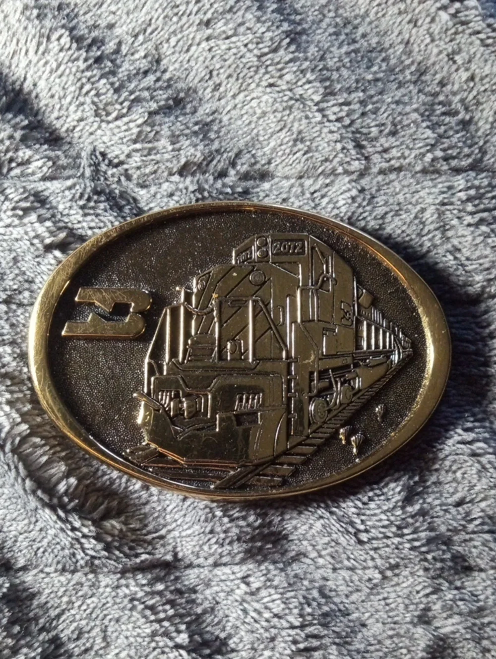 Solid Brass Belt Buckle Featuring Burlington Northern locomotive #2072
